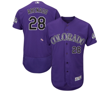 Men's Colorado Rockies 28 Nolan Arenado Purple 150th Patch Flexnase Jersey