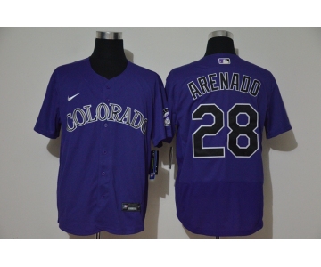 Men's Colorado Rockies #28 Nolan Arenado Purple Stitched MLB Flex Base Nike Jersey