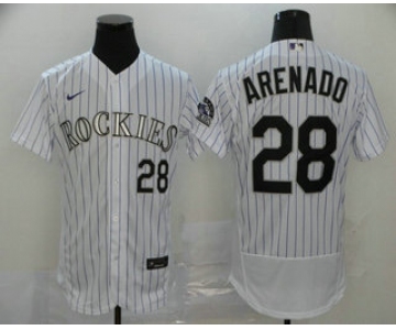 Men's Colorado Rockies #28 Nolan Arenado White Stitched MLB Flex Base Nike Jersey