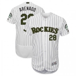 Men's Colorado Rockies #28 Nolan Arenado White Strip Flexbase Authentic Collection 2018 Memorial Day Stitched Baseball Jersey