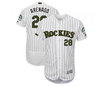 Men's Colorado Rockies #28 Nolan Arenado White Strip Flexbase Authentic Collection 2018 Memorial Day Stitched Baseball Jersey
