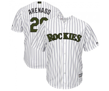 Men's Colorado Rockies #28 Nolan Arenado White Strip New Cool Base 2018 Memorial Day Stitched Baseball Jersey