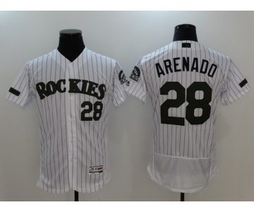 Men's Colorado Rockies #28 Nolan Arenado White With Green Memorial Day Stitched MLB Majestic Flex Base Jersey