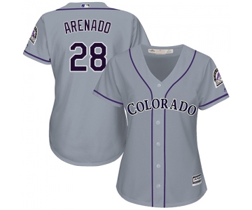 Rockies #28 Nolan Arenado Grey Road Women's Stitched Baseball Jersey