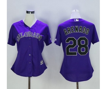 Rockies #28 Nolan Arenado Purple Alternate Women's Stitched MLB Jersey