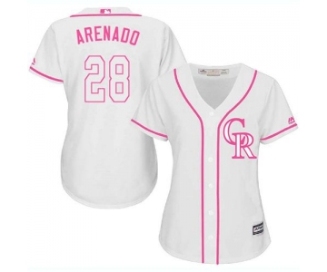 Rockies #28 Nolan Arenado White Pink Fashion Women's Stitched Baseball Jersey