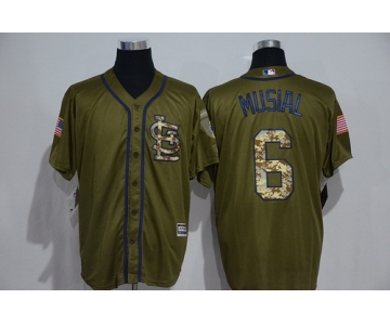 Men's St. Louis Cardinals #6 Stan Musial Retired Green Salute to Service Majestic Baseball Jersey