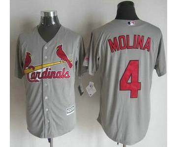 Men's St. Louis Cardinals #4 Yadier Molina Away Gray 2015 MLB Cool Base Jersey