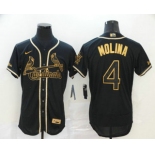 Men's St. Louis Cardinals #4 Yadier Molina Black Golden Stitched MLB Flex Base Nike Jersey