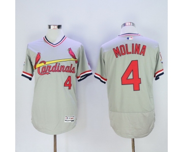 Men's St. Louis Cardinals #4 Yadier Molina Gray Pullover 2016 Flexbase Majestic Baseball Jersey