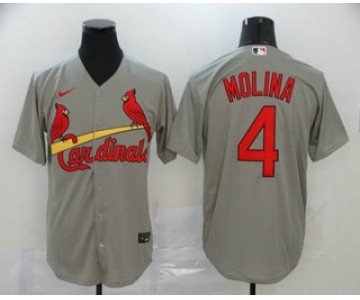 Men's St. Louis Cardinals #4 Yadier Molina Gray Stitched MLB Cool Base Nike Jersey