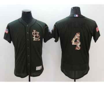 Men's St. Louis Cardinals #4 Yadier Molina Green Salute to Service 2016 Flexbase Majestic Baseball Jersey