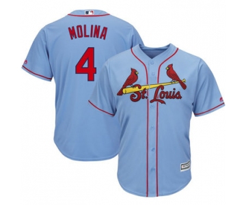 Men's St. Louis Cardinals #4 Yadier Molina Light Blue Cool Base Jersey