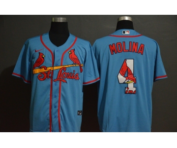 Men's St. Louis Cardinals #4 Yadier Molina Light Blue Team Logo Stitched MLB Cool Base Nike Jersey