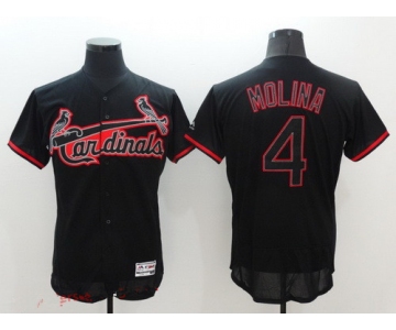 Men's St. Louis Cardinals #4 Yadier Molina Lights Out Black Fashion 2016 Flex Base Majestic Stitched MLB Jersey