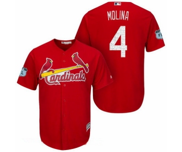 Men's St. Louis Cardinals #4 Yadier Molina Red 2017 Spring Training Stitched MLB Majestic Cool Base Jersey