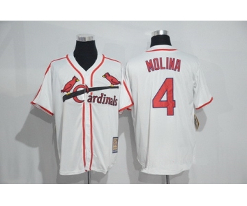 Men's St. Louis Cardinals #4 Yadier Molina White Home Stitched MLB Majestic Cool Base Cooperstown Collection Player Jersey