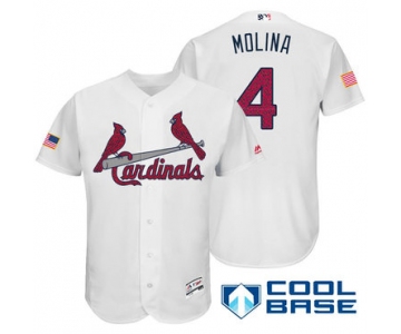 Men's St. Louis Cardinals #4 Yadier Molina White Stars & Stripes Fashion Independence Day Stitched MLB Majestic Cool Base Jersey