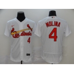 Men's St. Louis Cardinals #4 Yadier Molina White Stitched MLB Flex Base Nike Jersey