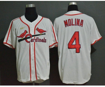 Men's St. Louis Cardinals #4 Yadier Molina White Throwback Cooperstown Stitched MLB Cool Base Nike Jersey