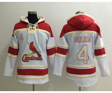 Men's St. Louis Cardinals #4 Yadier Molina White White Baseball MLB Hoodie