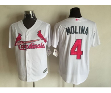 Men's St. Louis Cardinals #4 Yadier Molina White With Pink 2016 Mother's Day Baseball Cool Base Jersey