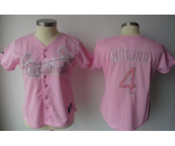 St. Louis Cardinals #4 Yadier Molina Pink Womens Jersey