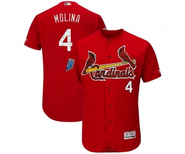 St. Louis Cardinals #4 Yadier Molina Red 2018 Spring Training Authentic Flex Base Stitched MLB Jersey
