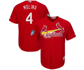 St. Louis Cardinals #4 Yadier Molina Red 2018 Spring Training Cool Base Stitched MLB Jersey