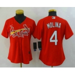 Women's St. Louis Cardinals #4 Yadier Molina Red Stitched MLB Cool Base Nike Jersey