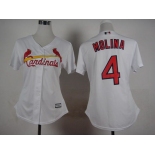 Women's St. Louis Cardinals #4 Yadier Molina White Jersey