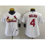 Women's St Louis Cardinals #4 Yadier Molina White Stitched MLB Cool Base Nike Jersey