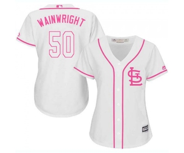 Cardinals #50 Adam Wainwright White Pink Fashion Women's Stitched Baseball Jersey