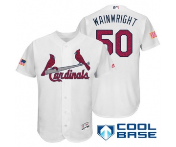 Men's St. Louis Cardinals #50 Adam Wainwright White Stars & Stripes Fashion Independence Day Stitched MLB Majestic Cool Base Jersey