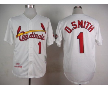 Men's St. Louis Cardinals #1 Ozzie Smith 1992 White Mitchell & Ness Throwback Jersey