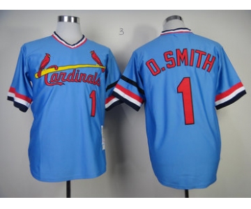 St. Louis Cardinals #1 Ozzie Smith 1982 Light Blue Throwback Jersey