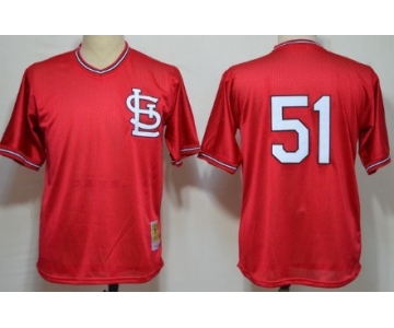 St. Louis Cardinals #51 Willie McGee 1985 Mesh BP Red Throwback Jersey