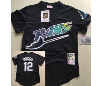 Men's Tampa Bay Rays #12 Wade Boggs Mesh BP Black Throwback Jersey