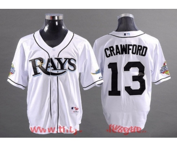 Men's Tampa Bay Rays #13 Carl Crawford White 2008 World Series Patch Stitched MLB Collection Jersey