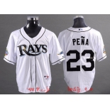 Men's Tampa Bay Rays #23 Carlos Pena White 2008 World Series Patch Stitched MLB Collection Jersey