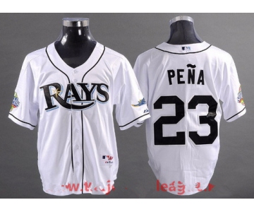 Men's Tampa Bay Rays #23 Carlos Pena White 2008 World Series Patch Stitched MLB Collection Jersey