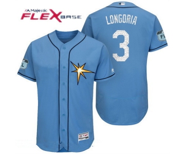 Men's Tampa Bay Rays #3 Evan Longoria Light Blue 2017 Spring Training Stitched MLB Majestic Flex Base Jersey