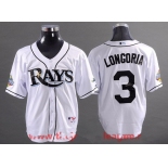 Men's Tampa Bay Rays #3 Evan Longoria White 2008 World Series Patch Stitched MLB Collection Jersey