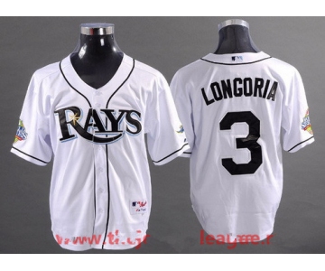 Men's Tampa Bay Rays #3 Evan Longoria White 2008 World Series Patch Stitched MLB Collection Jersey