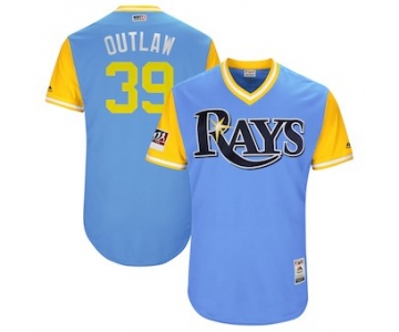 Men's Tampa Bay Rays 39 Kevin Kiermaier Outlaw Majestic Light Blue 2018 Players' Weekend Authentic Jersey