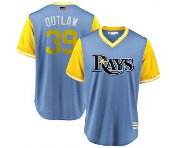 Men's Tampa Bay Rays 39 Kevin Kiermaier Outlaw Majestic Light Blue 2018 Players' Weekend Cool Base Jersey