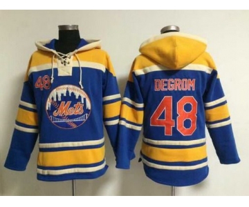 Men's New York Mets #48 Jacob DeGrom Alternate Blue MLB Hoodie