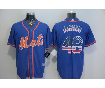 Men's New York Mets #48 Jacob deGrom Blue With Orange USA Flag Fashion MLB Baseball Jersey