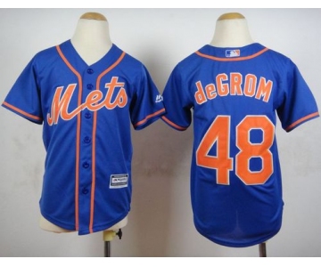 Mets #48 Jacob DeGrom Blue Alternate Home Cool Base Stitched Youth Baseball Jersey