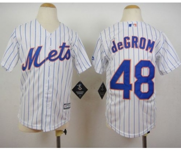 Mets #48 Jacob DeGrom White(Blue Strip) Home Cool Base Stitched Youth Baseball Jersey